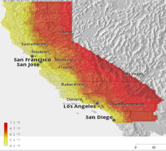 Graphic for Average temperature increase across California