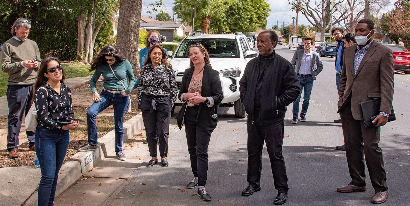 OPR Deputy Director of Climate Resilience Nuin-Tara Key joins Director Sam Assefa in a site tour showcasing extreme heat mitigation efforts in Los Angeles.